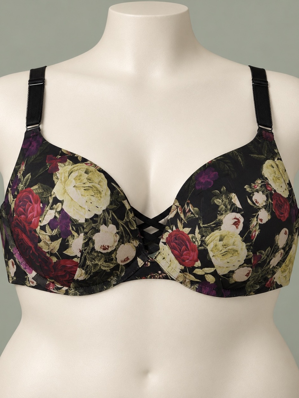 torrid Black Floral Underwire Bra with Lace-Up Accent